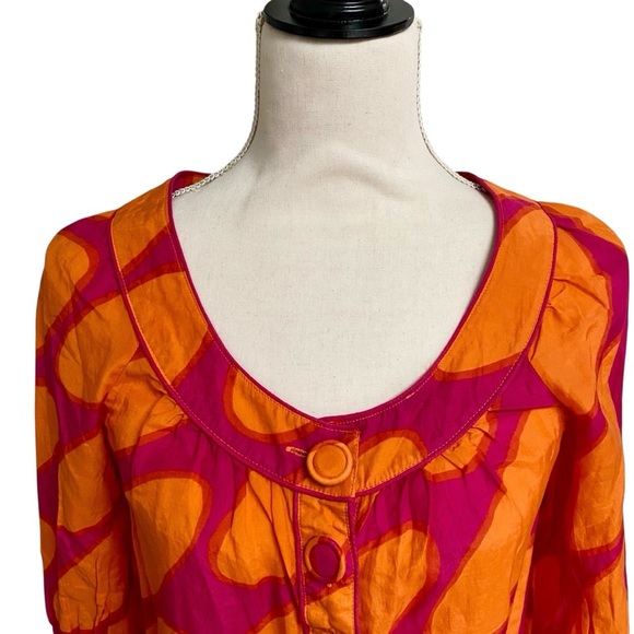 H&M x Marimekko Tribute Blouse US4 Orange Pink Abstract Cotton Silk Rare - Picture 3 of 14